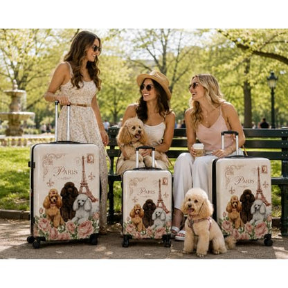 World Traveler Chariot Paris Poodles Dog Lover 3-Piece Hardside Expandable Spinner Luggage Set with TSA Lock - color: Paris Poodles, size: 3-Piece Set