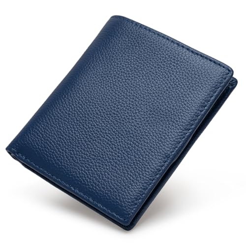 Bveyzi Ultra Slim Small RFID Wallet for Women, Leather Tiny Thin Bifold Pocket Ladies Wallet - color: Navy Blue