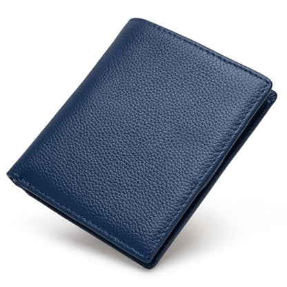 Bveyzi Ultra Slim Small RFID Wallet for Women, Leather Tiny Thin Bifold Pocket Ladies Wallet - color: Navy Blue
