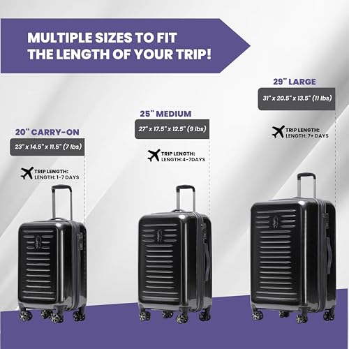 Spyder Rails Expandable Hardside Upright Suitcase with 360° Spinner Wheels, TSA Approved Lock (Black, Medium Checked) - color: Black, size: Medium Checked