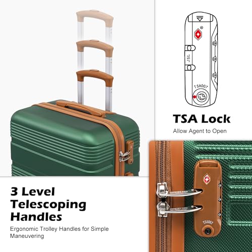 LONG VACATION Luggage Sets with Spinner Wheels, Carry on Suitcase 3 Piece - color: GREEN-BROWN, size: 3 piece set(BP)