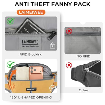 2LFanny Pack for Women Men, Anti‑theft Waist Bag with RFID Blocking - color: Ginger