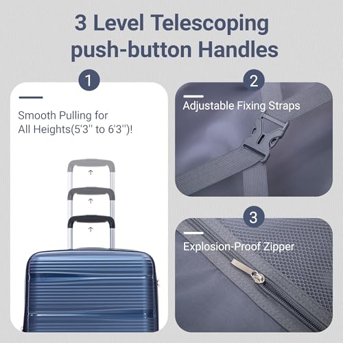 Rosamo 4 Piece PP Hardside Expandable Luggage Set - Lightweight 29/25/21/16 Inch Spinner Suitcase with TSA Lock & Telescoping Handle, Durable Travel Luggage - color: CharmBlue