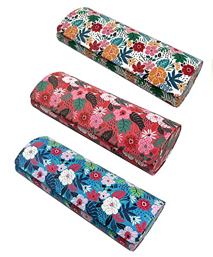 JAVOedge [3 PACK], Various Pattern Long Oval Hard Glasses Case Includes Microfiber Cleaning Cloth - color: Florals - Style F