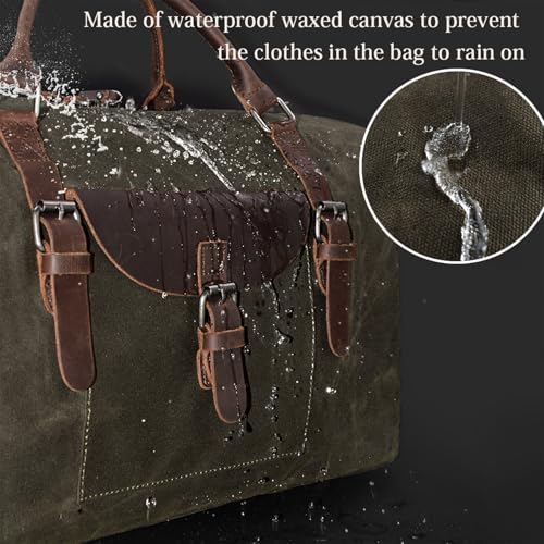 Oversized Travel Duffel Bag Waterproof Canvas Genuine Leather Weekend bag Weekender Overnight Carryon Hand Bag, Dark Brown - color: Dark Brown