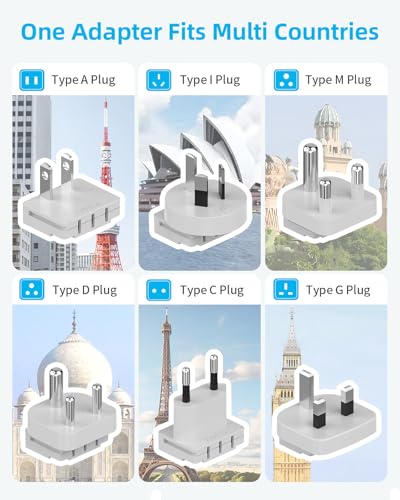 PAEWOK European Travel Plug Adapter Set, Universal Travel Adapter with 4 AC - style: Travel Adapter+Type C/G/A/I/D/M