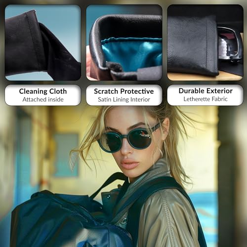 Soft Sunglasses case | Large Glasses Case Holder - Eyeglass Pouch Squeeze Top | Glasses pouch Lightweight Extra Layers - color: Black Distressed
