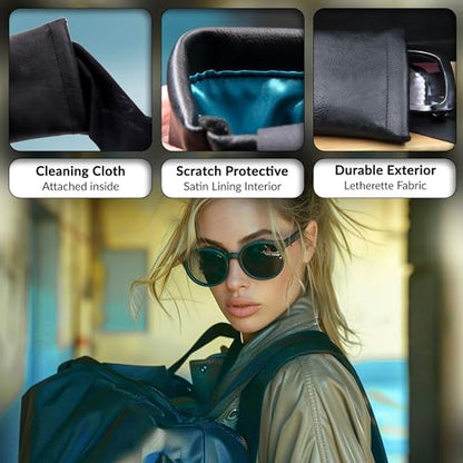 Soft Sunglasses case | Large Glasses Case Holder - Eyeglass Pouch Squeeze Top | Glasses pouch Lightweight Extra Layers - color: Black Distressed