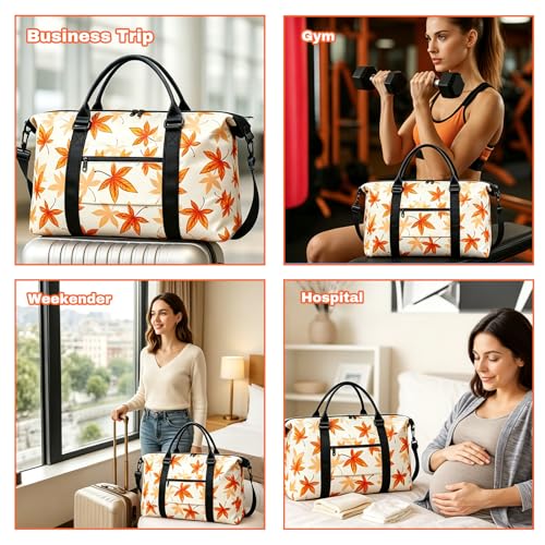Travel Duffle Bag for Women, Carry On Weekender Tote with Trolley Sleeve - color: Maple Leaf