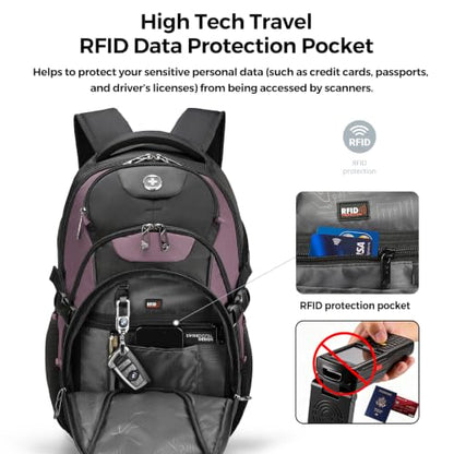 Swissdigital Design Laptop Backpack with USB Charging Port, Travel Backpack Fits 15.6 inches Computer, 31L College School Backpack for Women, Light Purple/Black | SD803-85 - color: Light Purple/Black