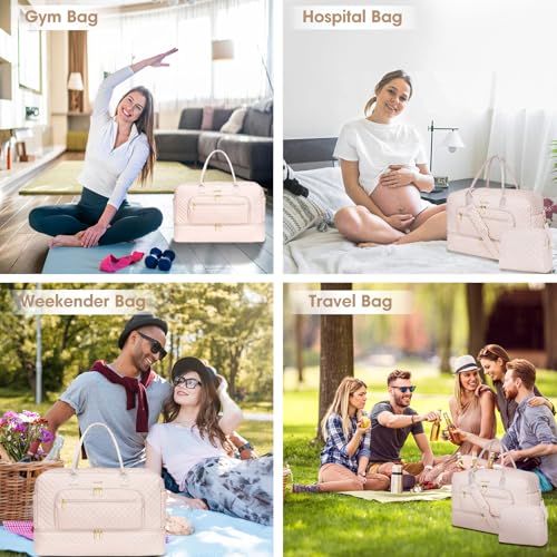 Large Travel Duffle Bags for Women: Weekender Bag with Shoe Compartment - color: Beige