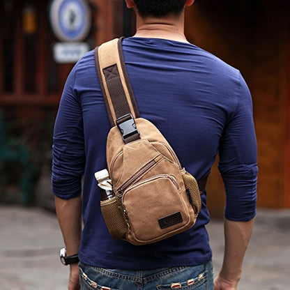 SIMU Canvas Shoulder Bag for iPad Mini, Crossbody Chest Sling Backpack - color: Grey