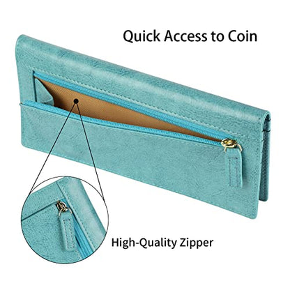 Lavemi Ultra Slim Thin Leather Women Wallet RFID Blocking Credit Card Holder Bifold Long Ladies Billfold - color: 1-waxed Light Green