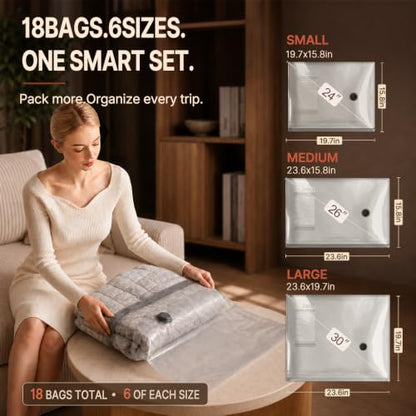 Vacbird Travel Vacuum Bags with Rechargeable Pump, Carry-On Space Saver - size: 18 Combo Travel Size