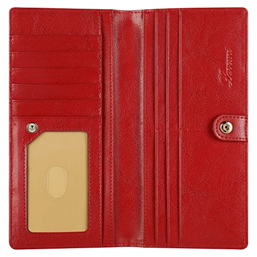 Lavemi Ultra Slim Thin Leather Women Wallet RFID Blocking Credit Card Holder Bifold Long Ladies Billfold - color: 1-waxed Red