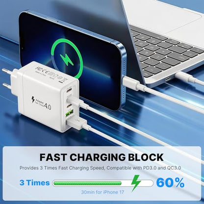 European Charger 5 Port USB C Charger Block, European Travel Plug Adapter