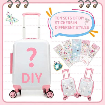 Kids Luggage Sets 2 Piece Pink Rolling Suitcases for Girls with Wheel Shardshell 16" Travel Suitcase with 10 Sheets Gem Stickers - color: A Pink