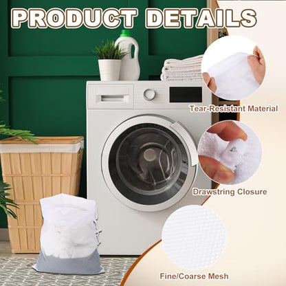 uxcell Mesh Laundry Bag 7.9x11.8" Large Drawstring Net Coarse Mesh, White - color: White, size: 7.9x11.8"