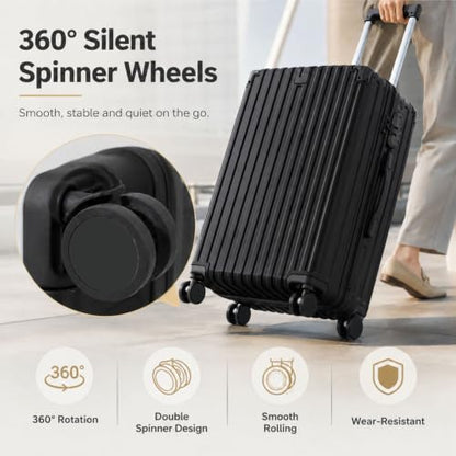 3 Piece Hardside Luggage Set with Spinner Wheels, TSA Lock, Lavender - color: black