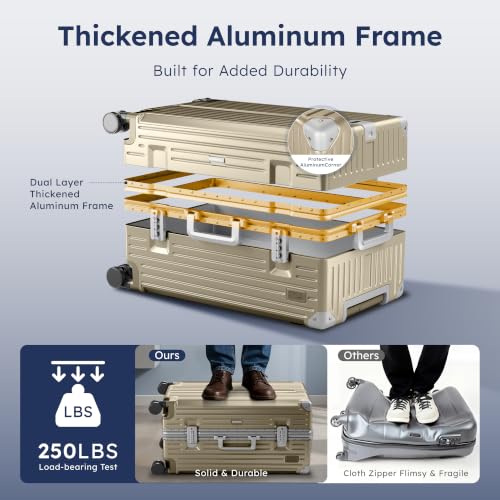 ALPHA CAMP Trunk Luggage 26 Inch with Aluminum Frame Zipperless Suitcase - color: Gold, size: 26 Inch
