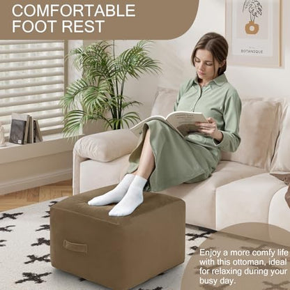 MeMoreCool Square Pouf Ottoman Foot Rest 20x20x15 Inches, Light Coffee - color: Striped Light Coffee