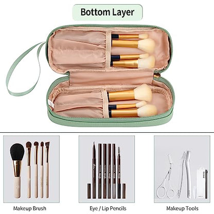 Clear Makeup Bag with Brushes Compartment Travel TSA Approved Toiletry Bag - color: 08-green clear