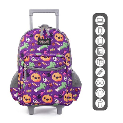 Tilami Rolling Backpack 18 inch Double Handle Wheeled Boys Girls Travel School Children Luggage Toddler Trip - color: Pumpkin