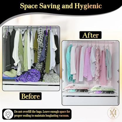 Vacuum Storage Bags 12 Pack Without Hand Pump – Space Saver Compression Bags, Airtight Double-Zip & Triple Valve, Reusable, Lavender Freshness, Bedding, Travel (S/M/L/Jumbo) (Without Pump) - style: Without Pump