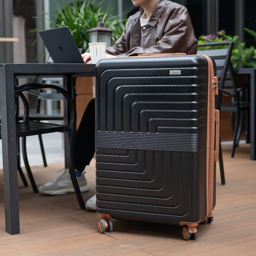Romswi 26" Medium Checked Luggage,Checked-Medium Hardshell Suitcase with Double Spinner Wheels, Lightweight Large Hardshell Suitcase with TSA Lock,YKK Zipper, Scratch-Resistant Black - color: Black, size: 26 Inch