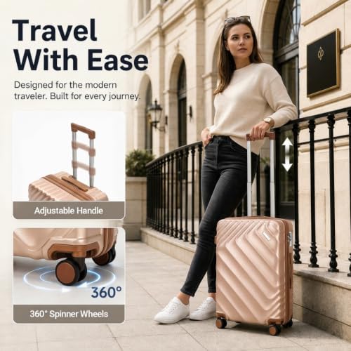 Rosamo 6-Piece Hard Shell Expandable Luggage Set, Airline Approved Carry-On - color: Pink