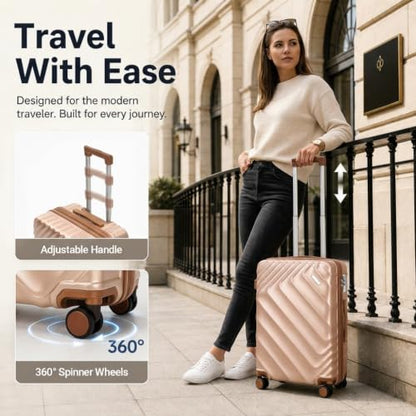 Rosamo 6-Piece Hard Shell Expandable Luggage Set, Airline Approved Carry-On - color: Pink