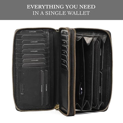 RFID Leather Wallet for Women, Genuine RFID Leather Card Holder - color: Square - Black