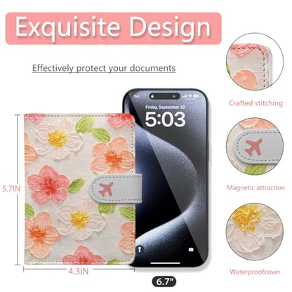 Passport Holder, Cute Travel Wallet Cover with RFID Blocking,Flower - color: C-Canvas