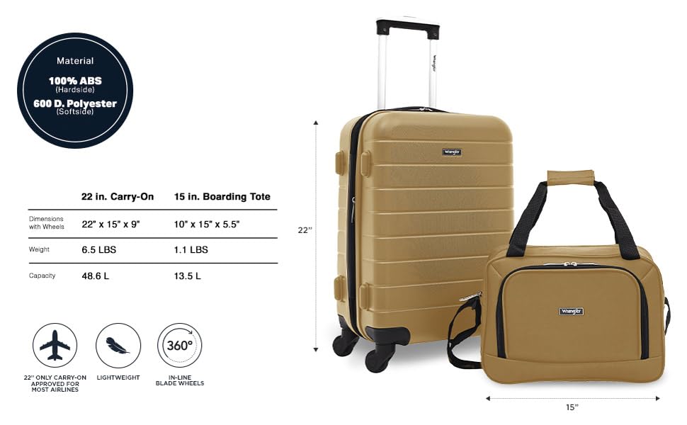 Wrangler Smart Spinner Hardside Luggage, 2 Piece Set, Wood Thrush - color: Wood Thrush, size: 2 Piece Set