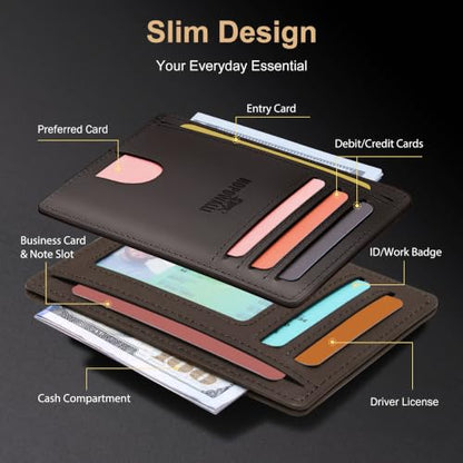 Genuine Leather Mens Wallet Slim RFID Blocking Credit Card Holder - color: CrazyHorse Brown