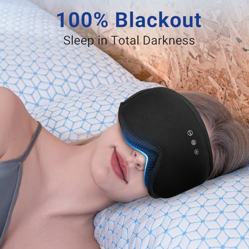 Bamboo Cotton Sleep Mask with Bluetooth Headphones, 100% Blackout, Black - color: Black
