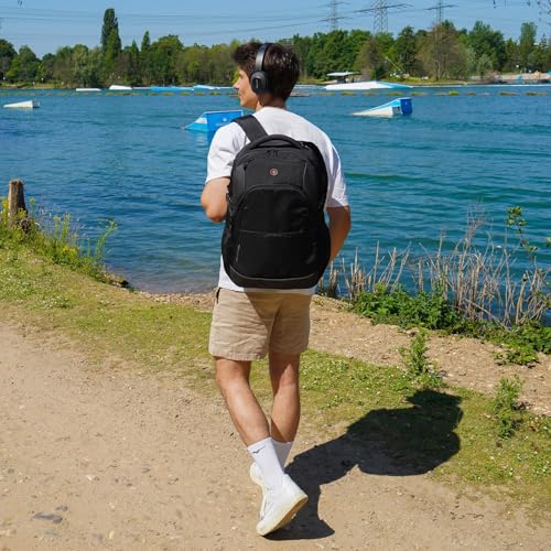 Swissdigital Design Large Business Laptop Backpack with Smart USB Charging Port Travel Backpack Fits 15.6 inches laptops - color: Black