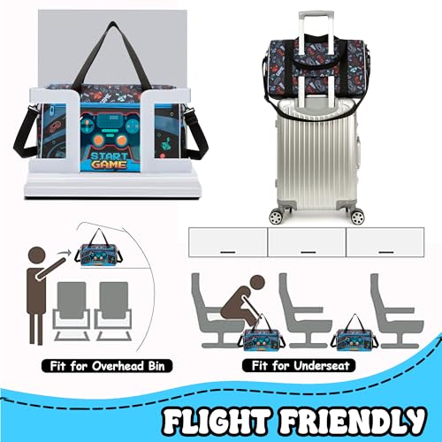 Kids Luggage Sets with Wheels Boys Travel Softside Suitcases 16" Carry on Suitcase with Duffle Bag Boys Luggage Sets Airline Approved - color: Game