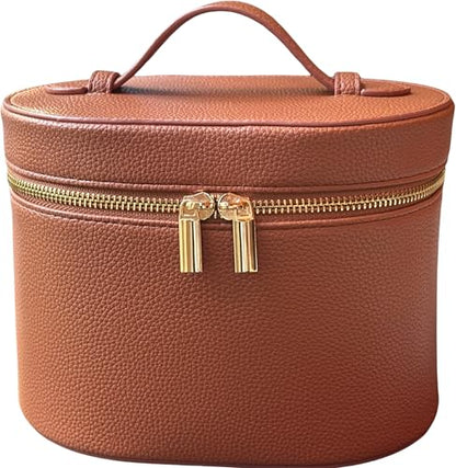 JAZD Vanity Case Makeup Bag with Removable Organizer Divider, Travel Toiletry Cosmetic Organizer for Women - color: BROWN