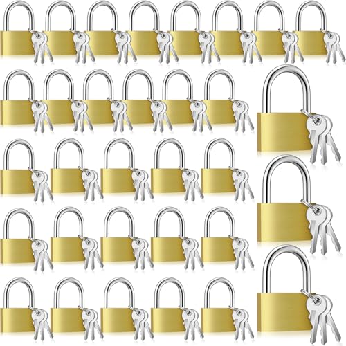 Yaocom Solid Brass Keyed Alike Padlocks with Keys, 30 mm, 32 Pcs - size: 30 mm