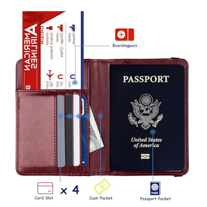 TOURSUIT RFID Blocking Passport Holder, Leather Travel Wallet, Rose Red - color: Rose Red