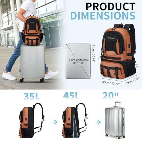 Hiking Daypack Camping Expandable Travel Backpack Men Women 40L - color: Orange&black, size: Medium