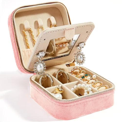 Smileshe Personalized Gifts for Mom Mothers Day, Birthday, Graduation Gifts for Girls Fashion, Travel Gifts for Teen Girls Trendy Stuff, Velvet Jewelry Box with Flower, Letter F, Pink - color: PlushVelvet Pink-F