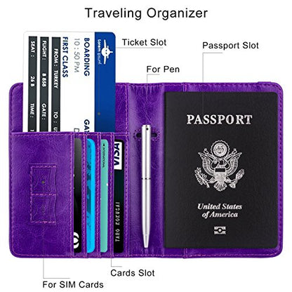 WALNEW Passport Holder for Travel, RFID Passport Wallet, Travel Essentials - color: A-Purple