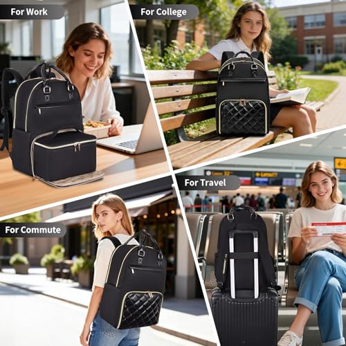 Jetviivid Lunch Backpack for Women,15.6 Inch Laptop Backpack with Lunch box - color: Black, size: 15.6 inch