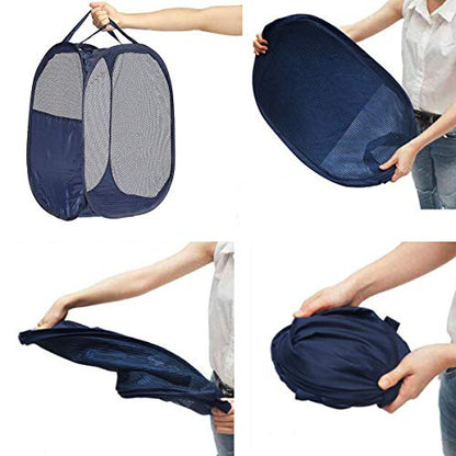 2 pop-up foldable mesh laundry baskets (each with 2 reinforced handles), black + blue… - color: Black + Blue