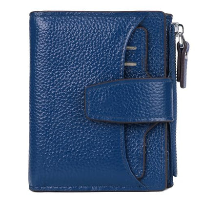 Women's RFID Blocking Leather Small Compact Bi-fold Zipper Pocket Wallet Card Case Purse with id Window - color: Lichee Blue