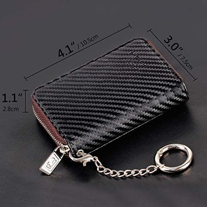 FurArt Zipper Wallet Women RFID Credit Card Holder keychain Wallet | ID Window RFID Blocking Compact Small business 15/16 slots - color: Carbon Fiber Black
