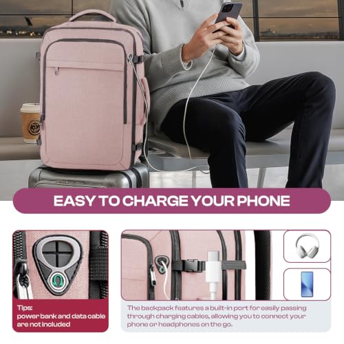 Large Travel Backpack for Women, Tsa Flight Approved Big Carry on Backpack - color: Pink, size: XX-Large