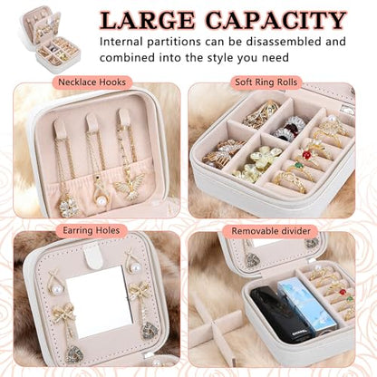Travel Jewelry Case,Small Jewelry Box with Mirror,Gift for Girls Women - color: White-5pcs